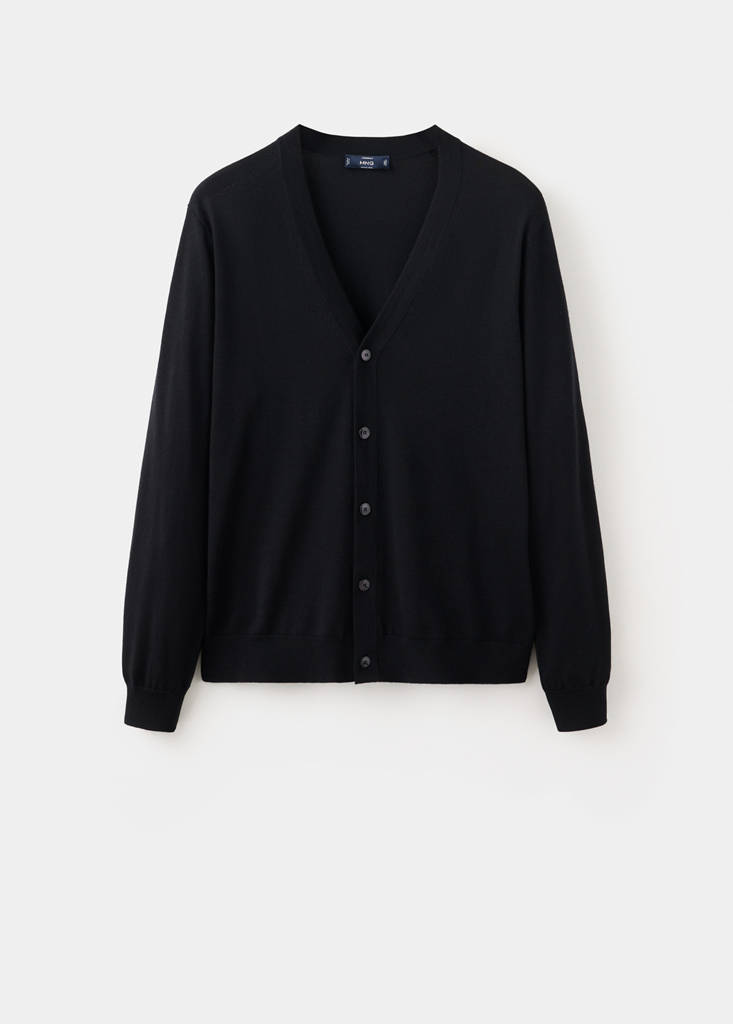 Fine-knit 100% merino wool cardigan — Black
