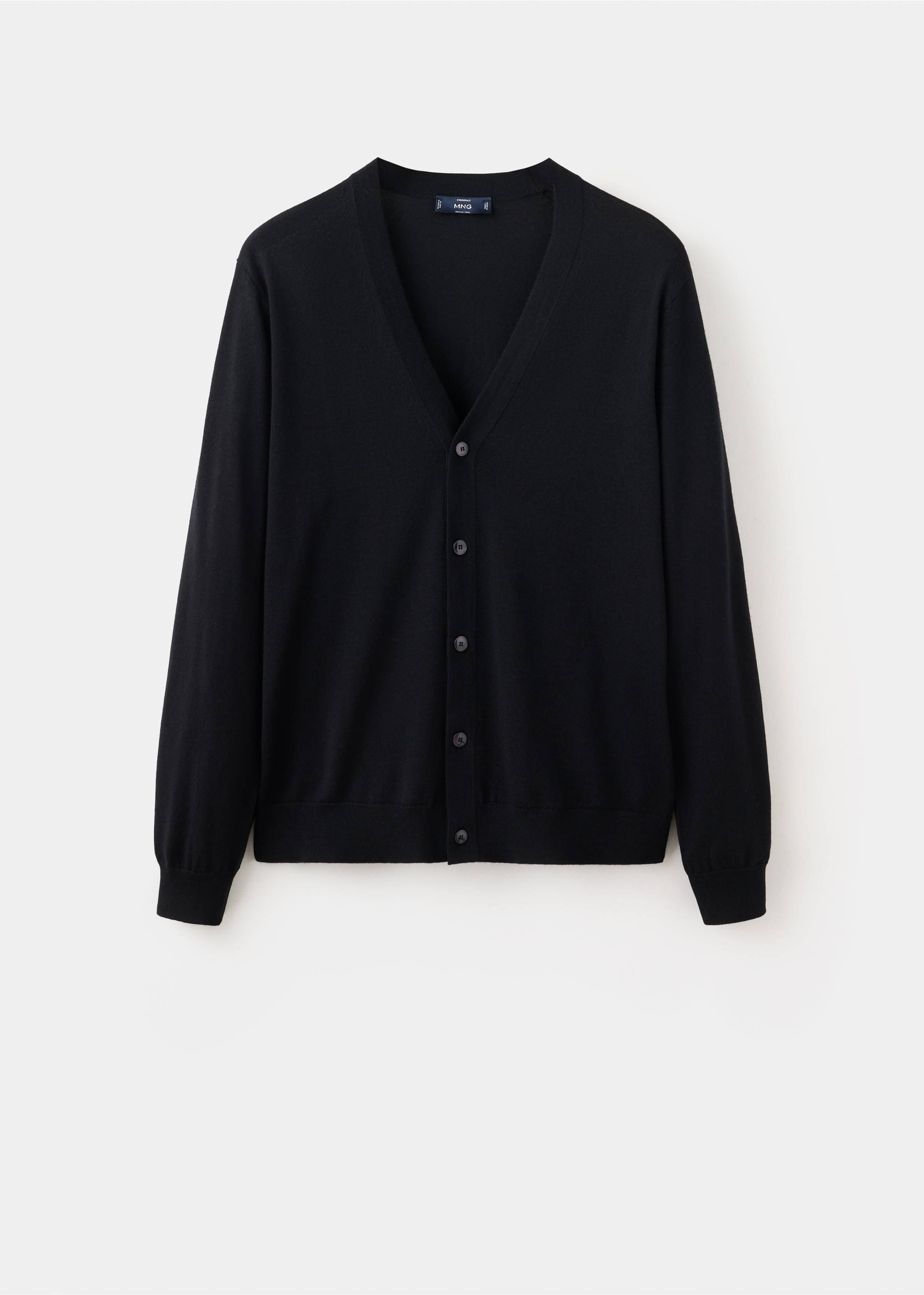 100% fine knit wool cardigan - Article without model, Black. Ref: 37095979-00.