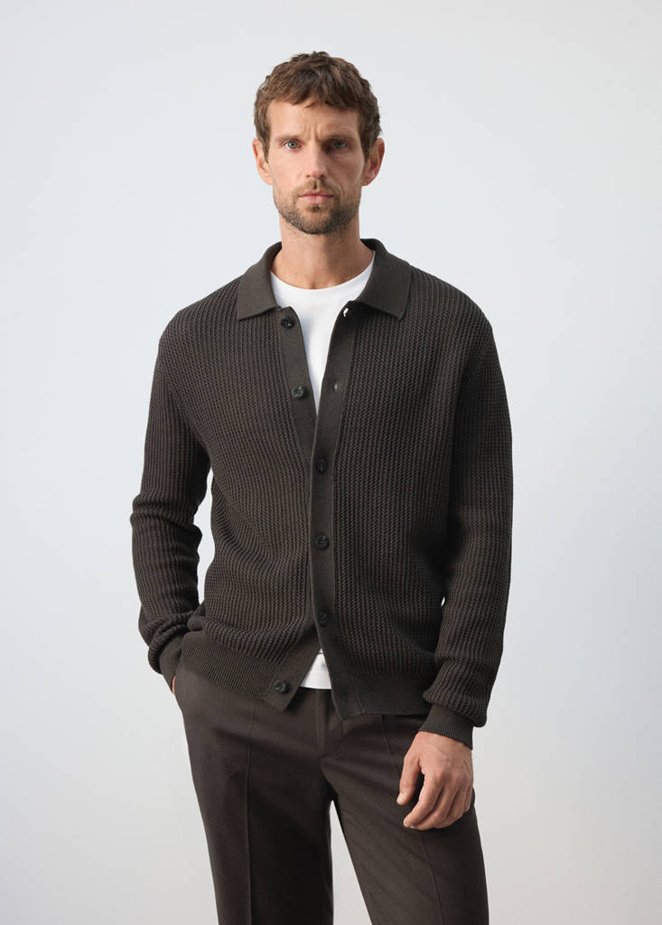 Ribbed knitted cardigan — Chocolate