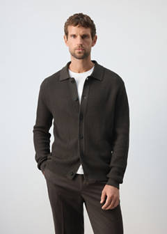 Ribbed knitted cardigan — Chocolate 1