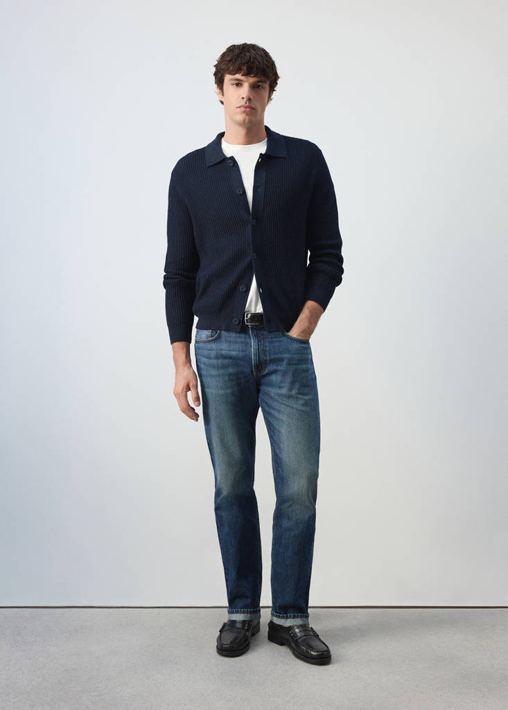Ribbed knitted cardigan — Navy