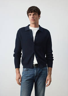 Ribbed knitted cardigan — Navy 1