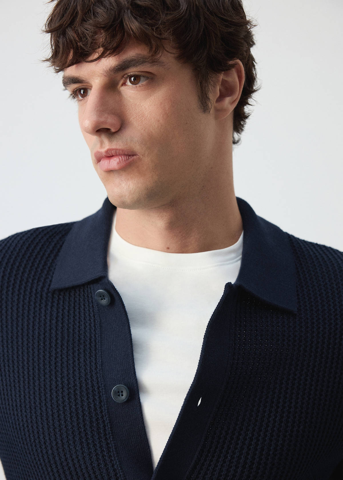 Ribbed knitted cardigan — Navy
