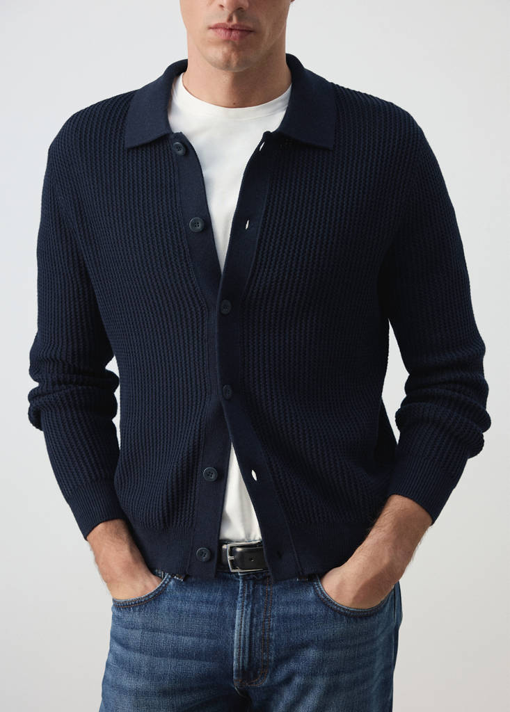 Ribbed knitted cardigan — Navy