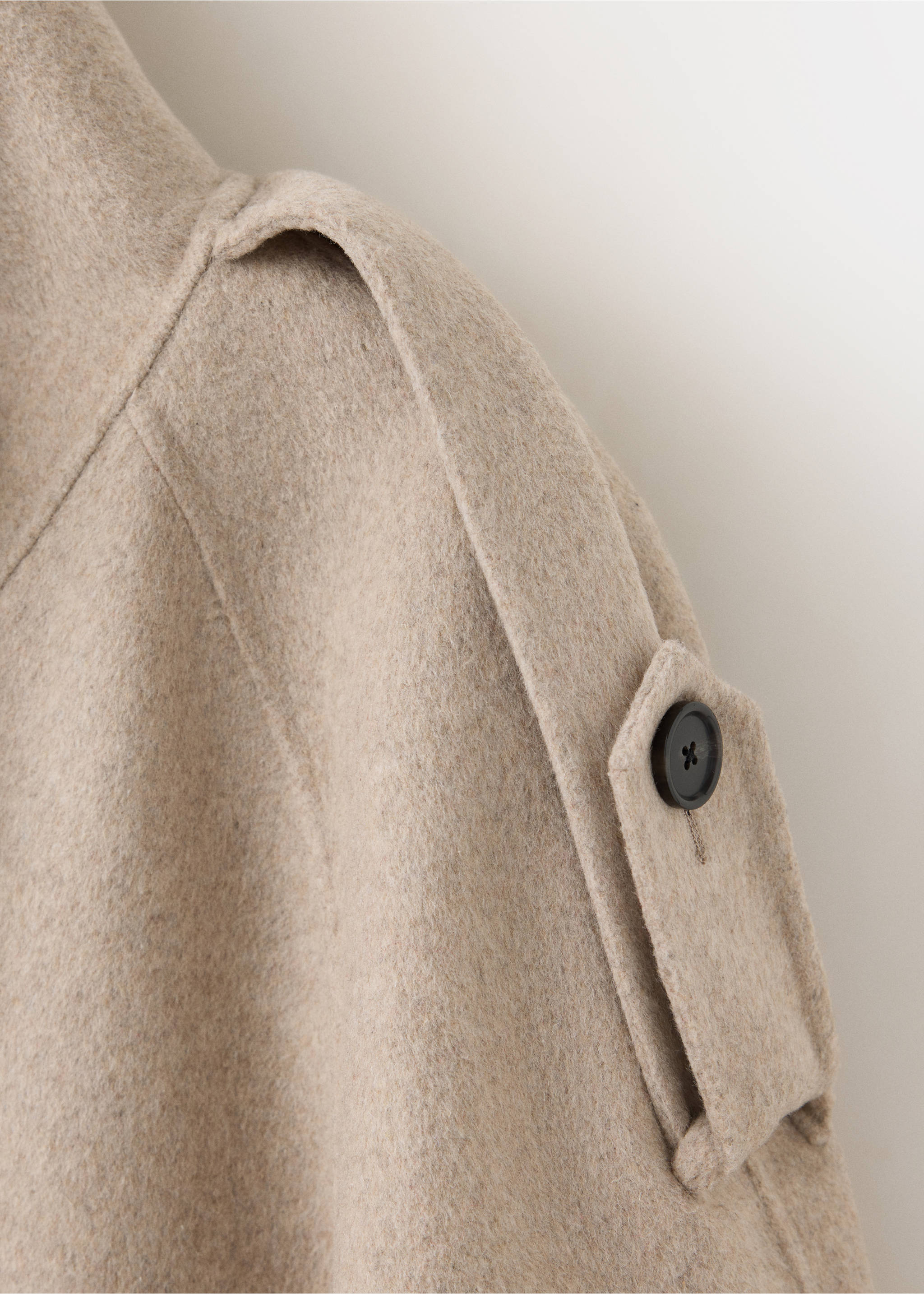 Wool coat, funnel neck with belt - Details of the article 8, Medium Brown. Ref: 37095981-00.