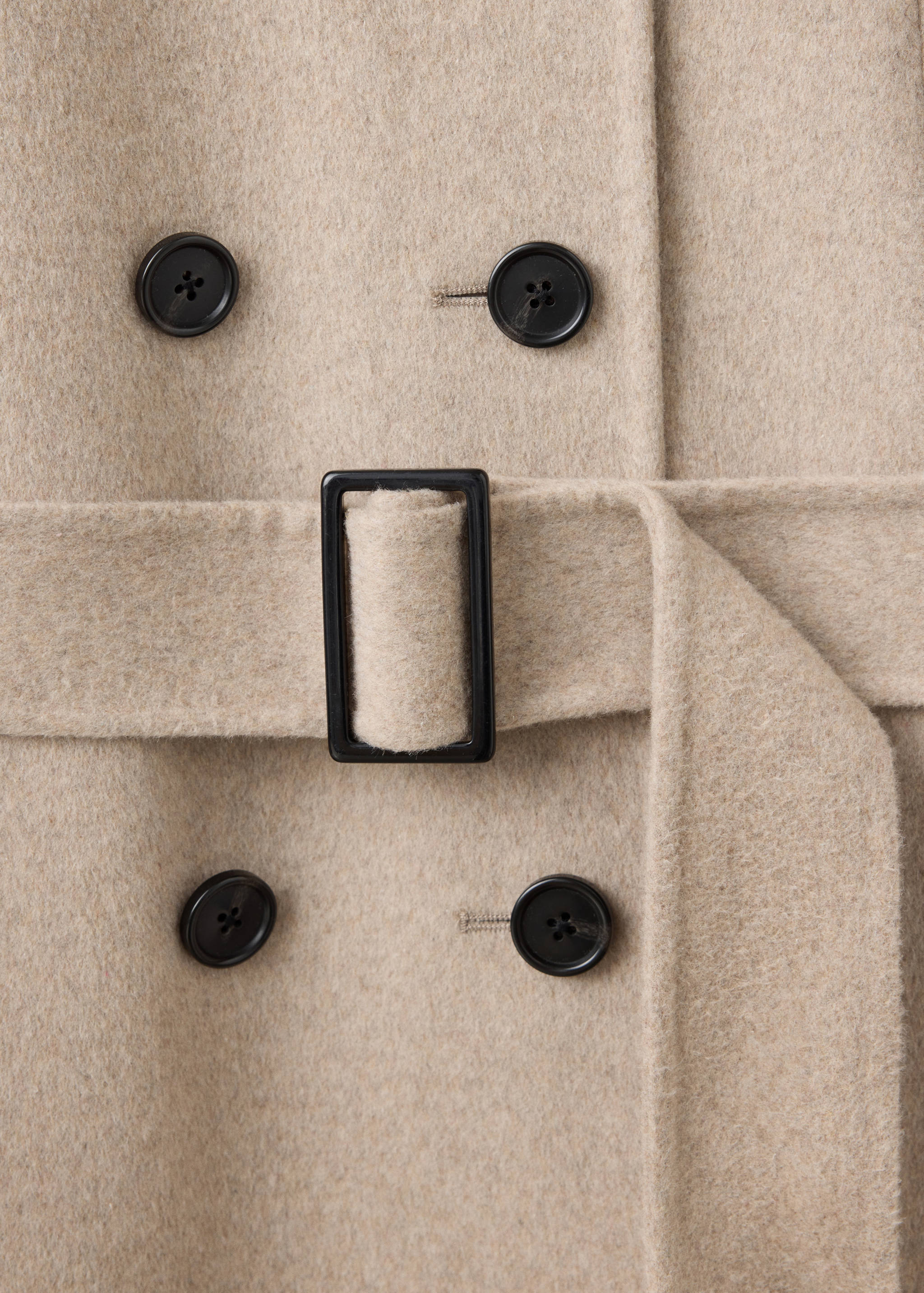 Manteau en laine à col cheminée et ceinture - Détail de l'article 0