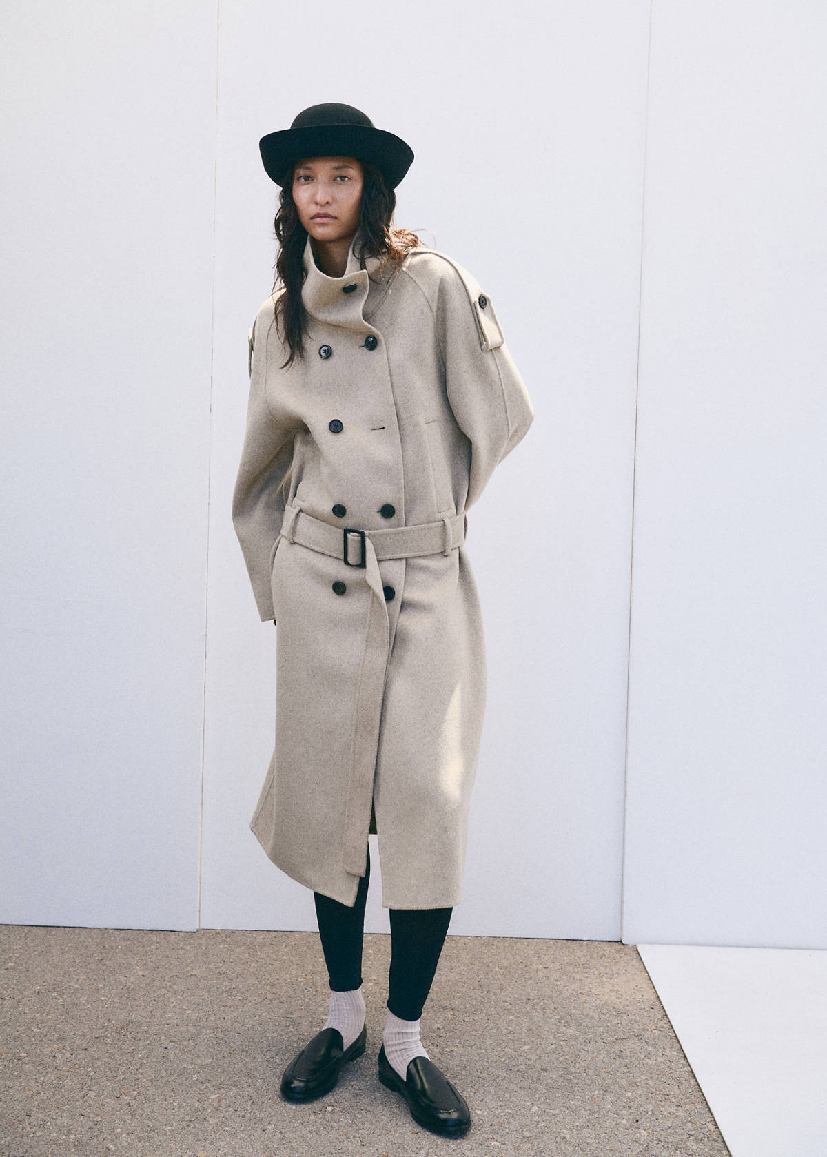 Woollen coat with belt — Medium Brown
