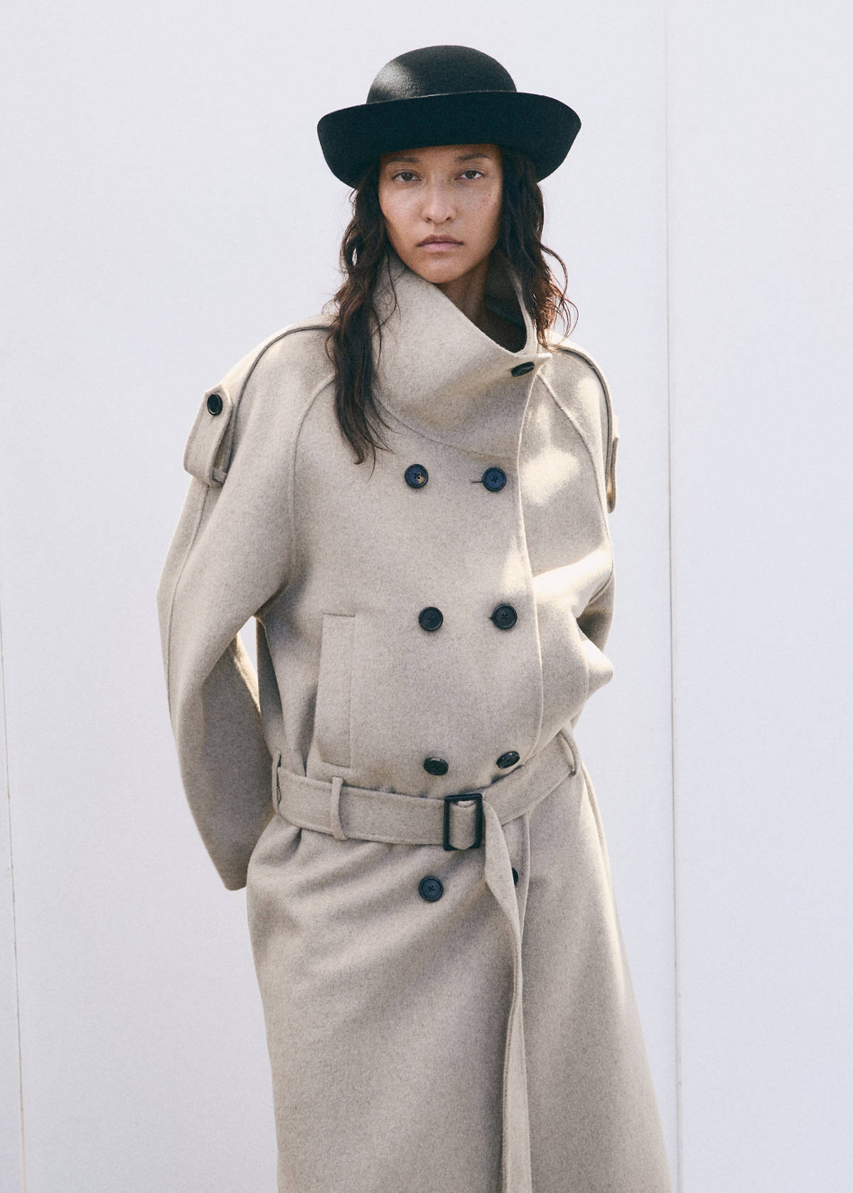 Woollen coat with belt — Medium Brown