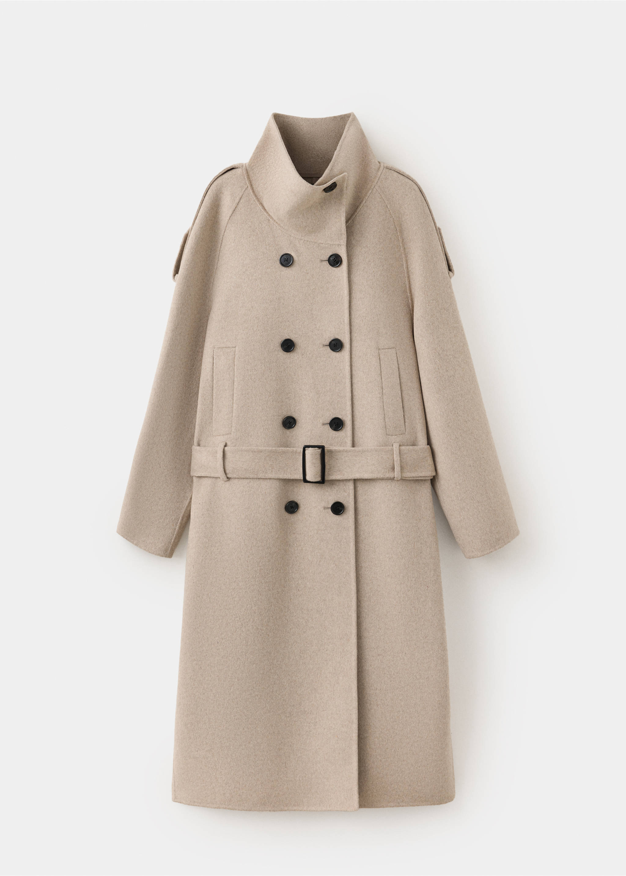 Wool coat, funnel neck with belt - Article without model, Medium Brown. Ref: 37095981-00.