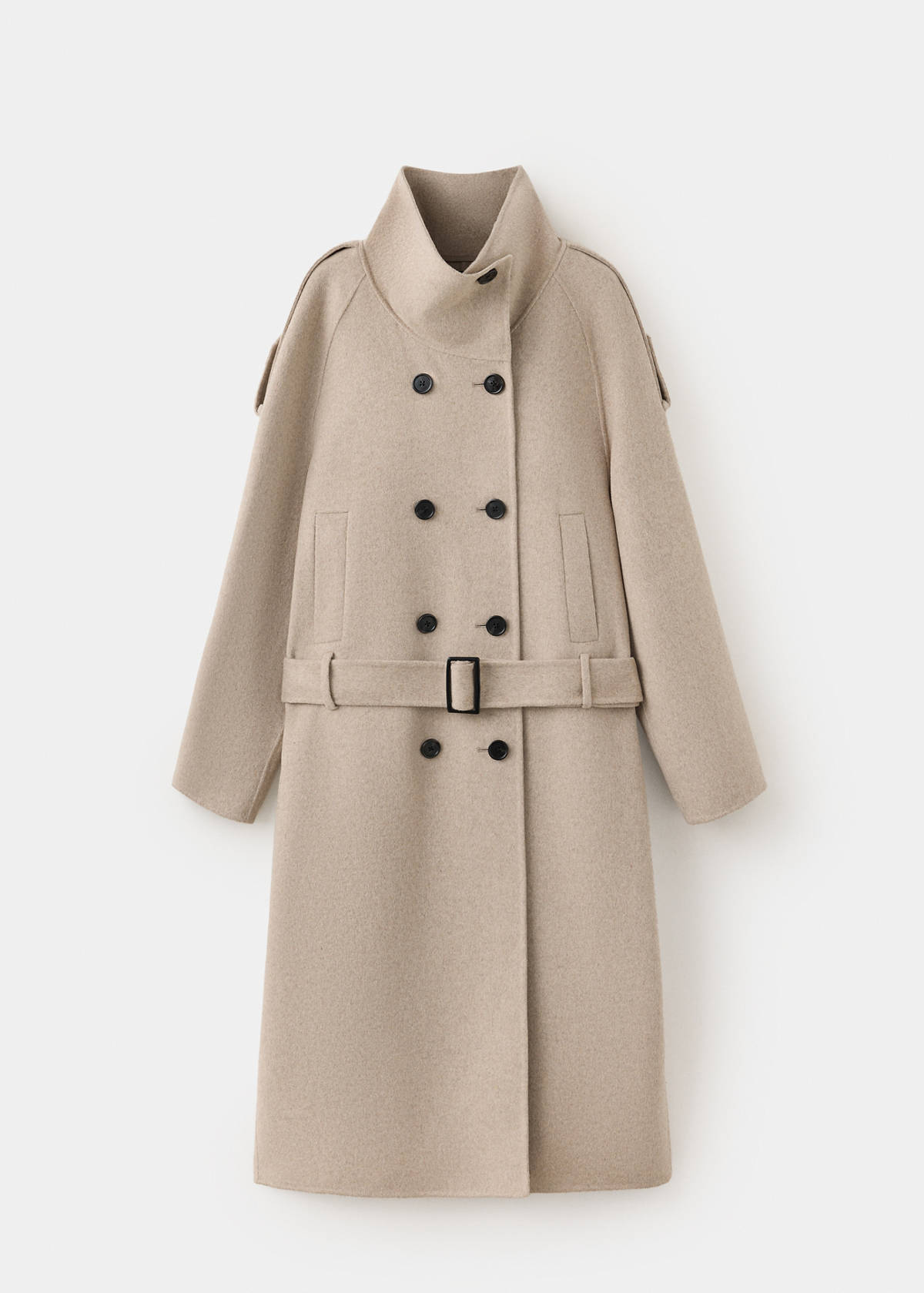 Woollen coat with belt — Medium Brown