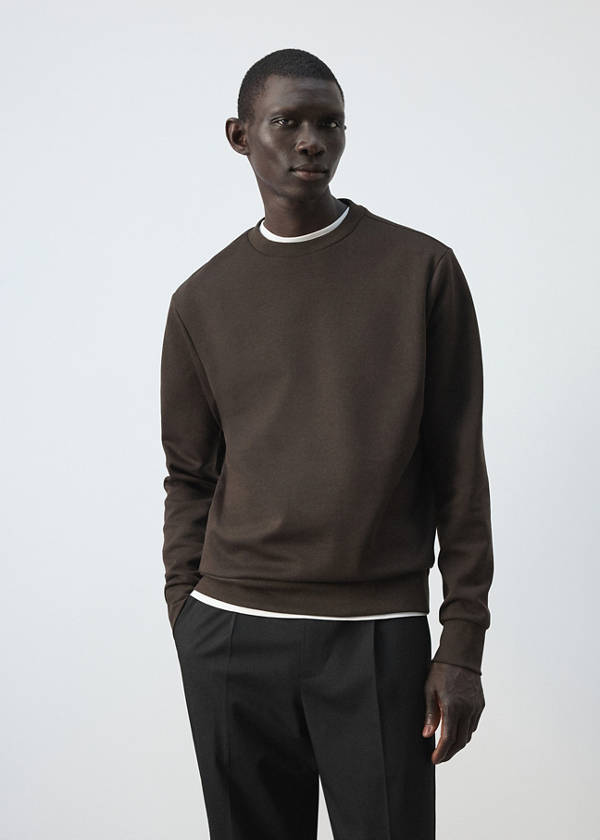 Cotton-blend regular-fit sweatshirt — Brown