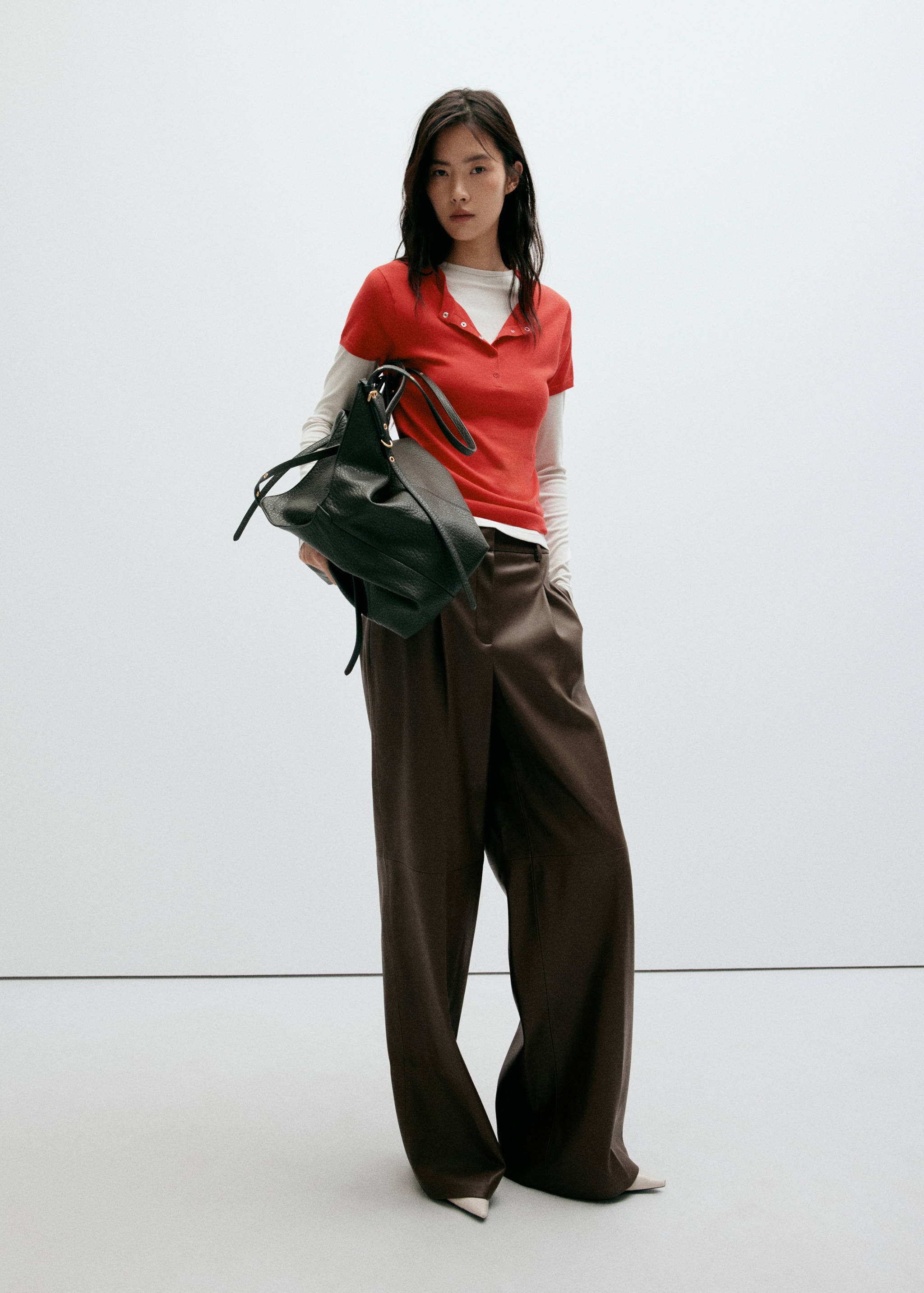 Wide leg faux-leather trousers - General plane