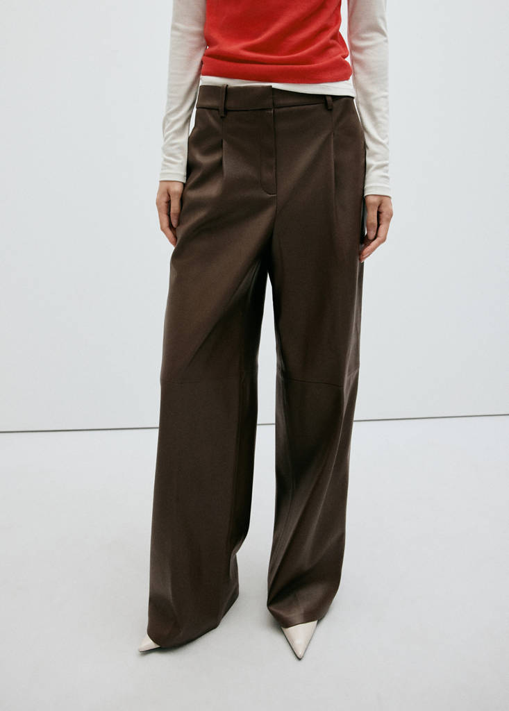 Wide leg faux-leather trousers — Medium Brown