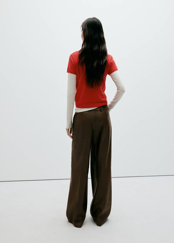 Wide leg faux-leather trousers — Medium Brown