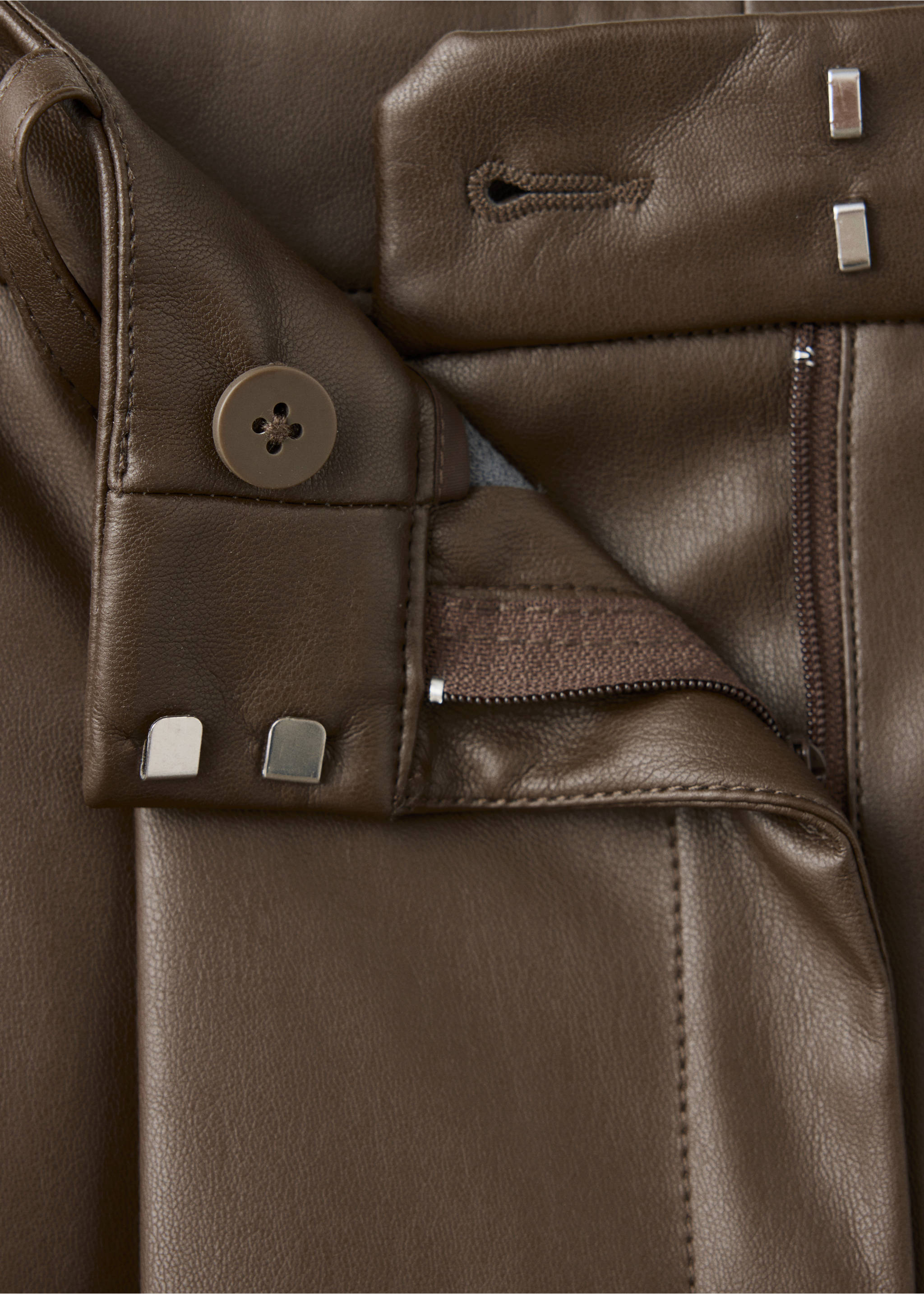 Deri görünümlü wide leg pantolon - Ürün detayı 8, Orta Kahverengi. Ref: 37095986-00.