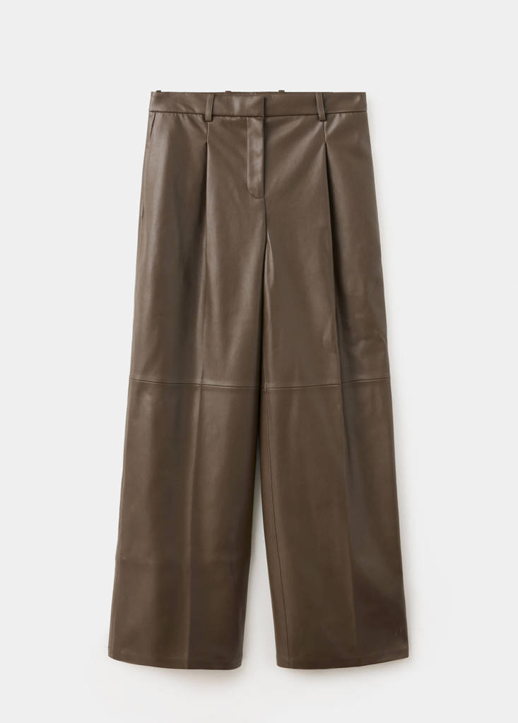 Wide leg faux-leather trousers — Medium Brown