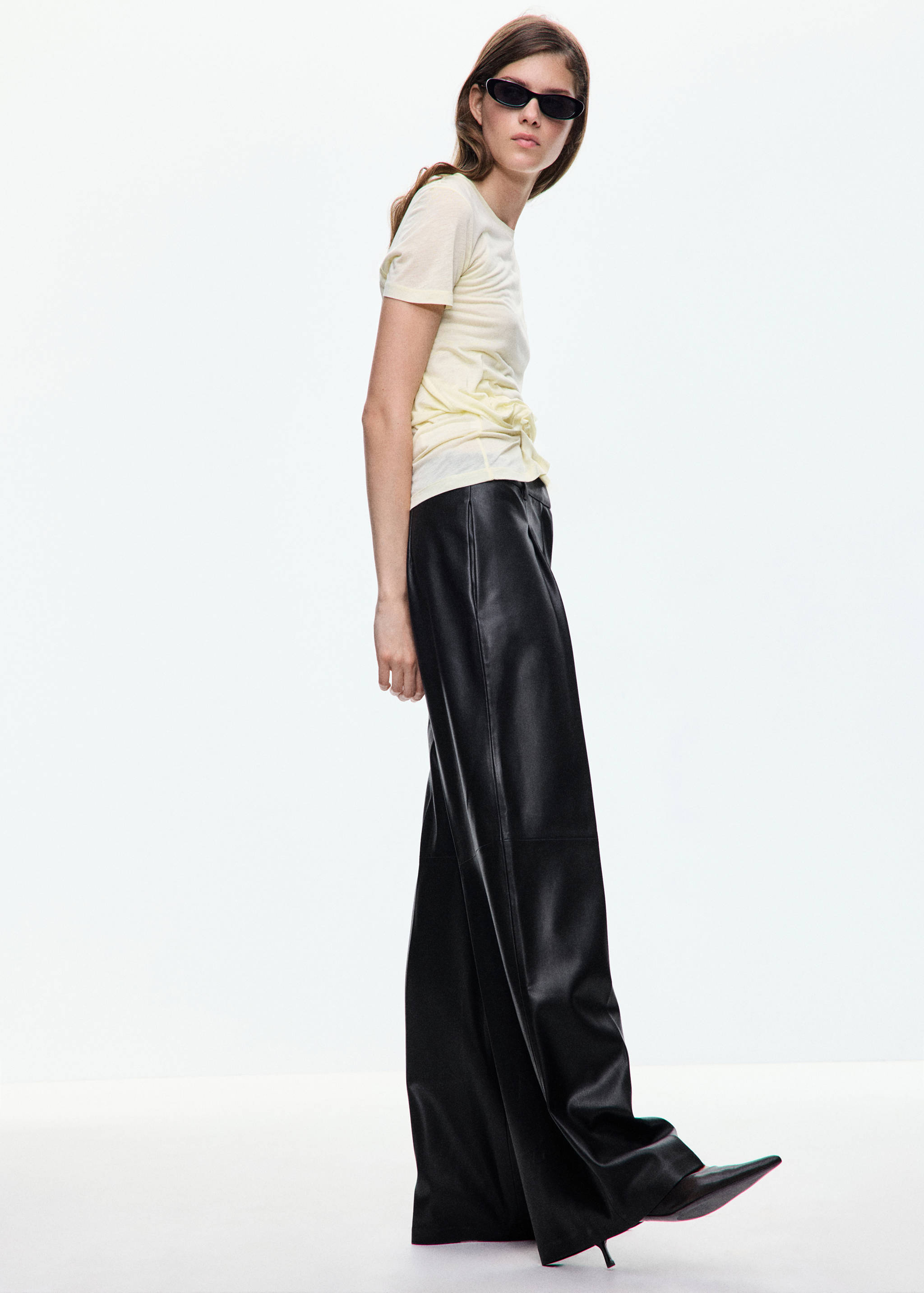Wide leg faux-leather trousers - General plane