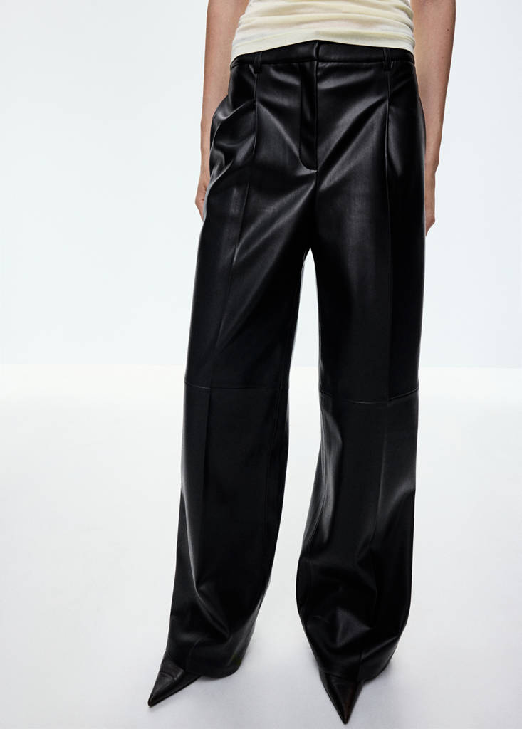 Wide leg faux-leather trousers — Black