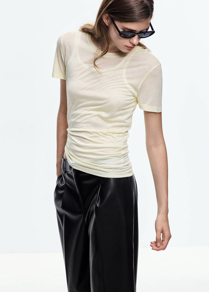 Wide leg faux-leather trousers — Black