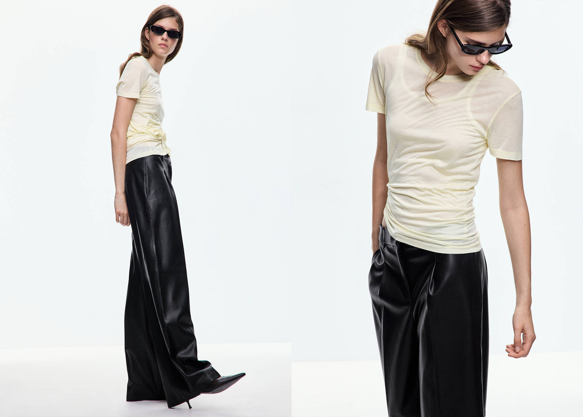 Wide leg faux-leather trousers - Panoramic plane