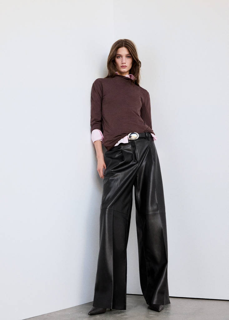Wide leg faux-leather trousers — Black