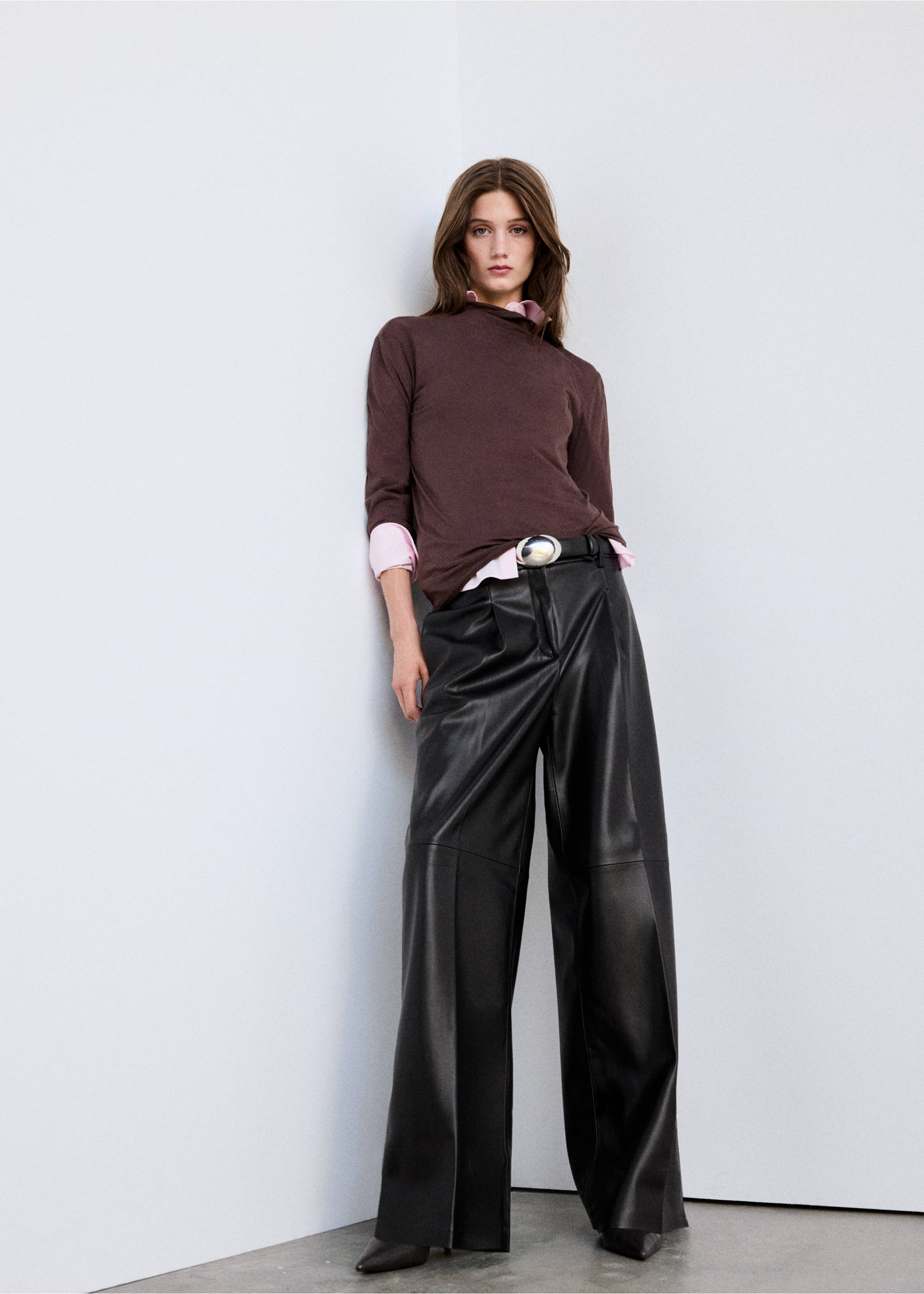 Pantalon large en cuir synthétique - Plan général, Noir. Ref: 37095986-01.