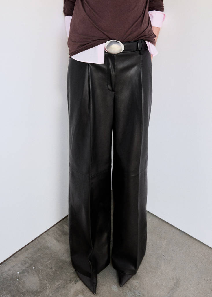 Wide leg faux-leather trousers — Black