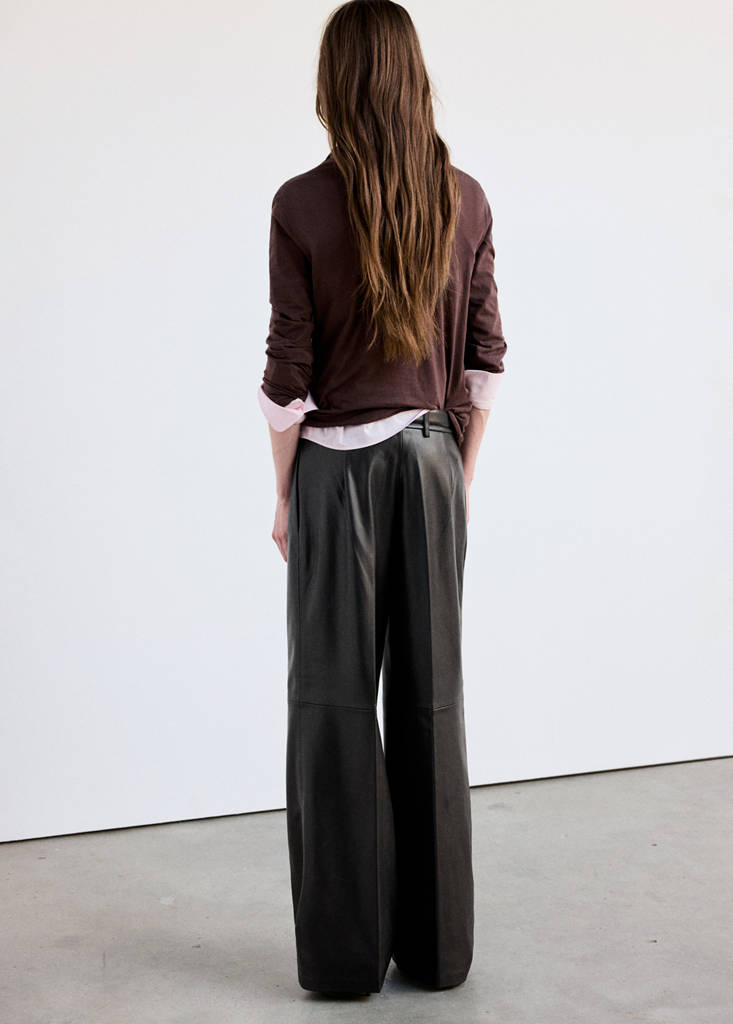 Wide leg faux-leather trousers — Black