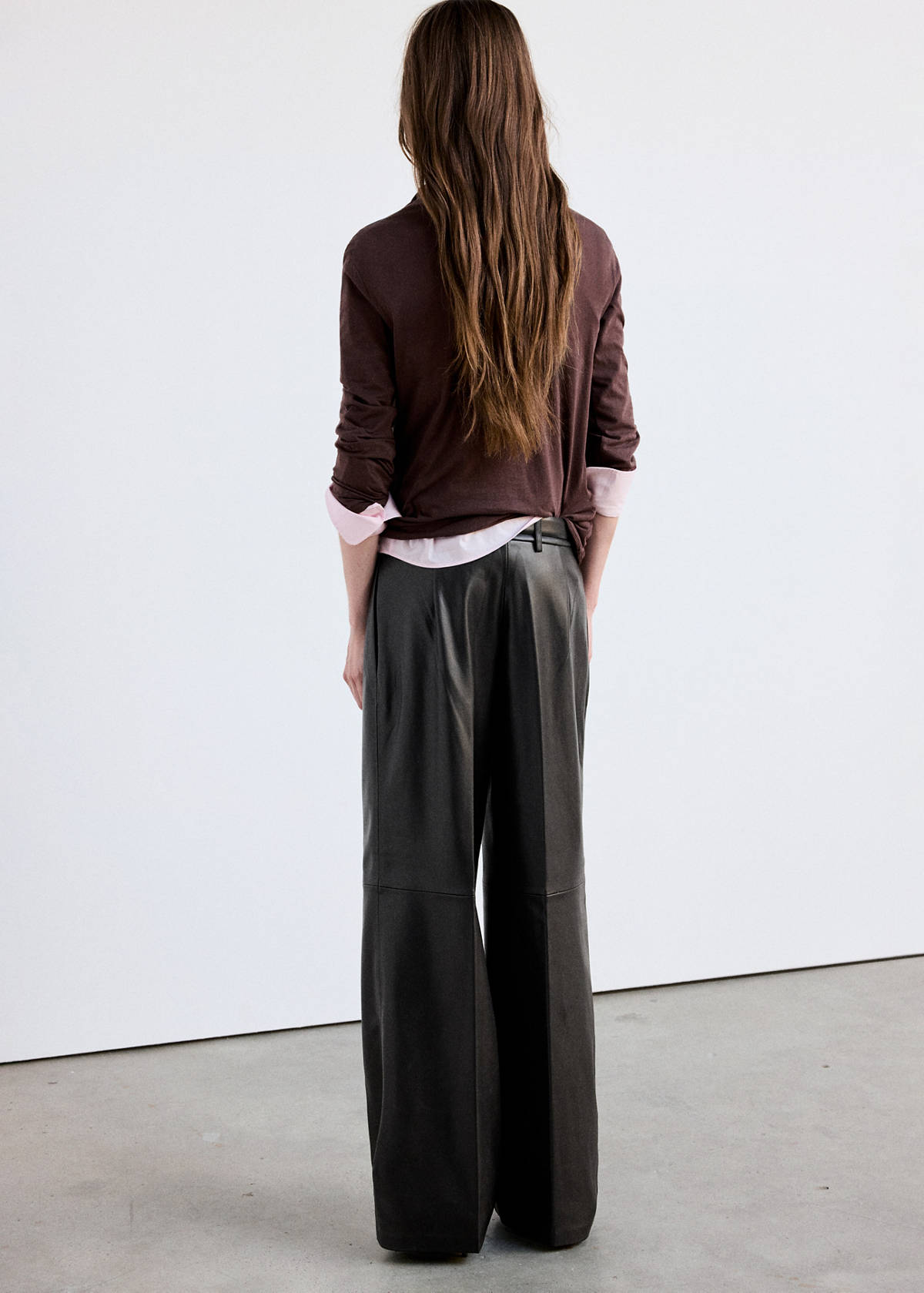 Wide leg faux-leather trousers — Black