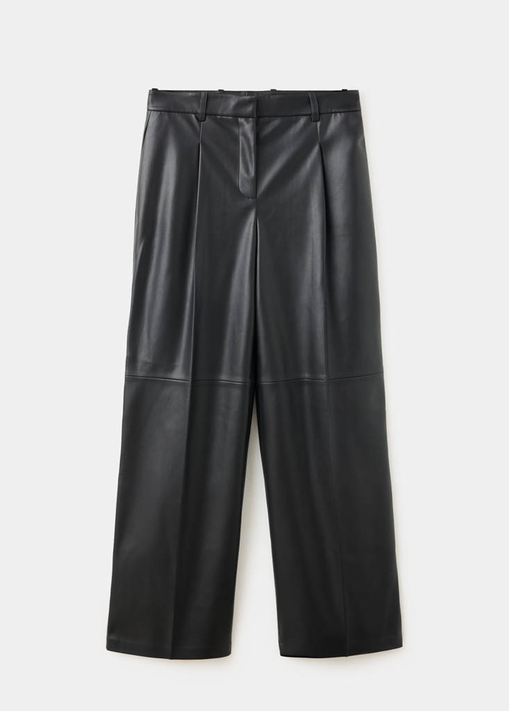 Wide leg faux-leather trousers — Black