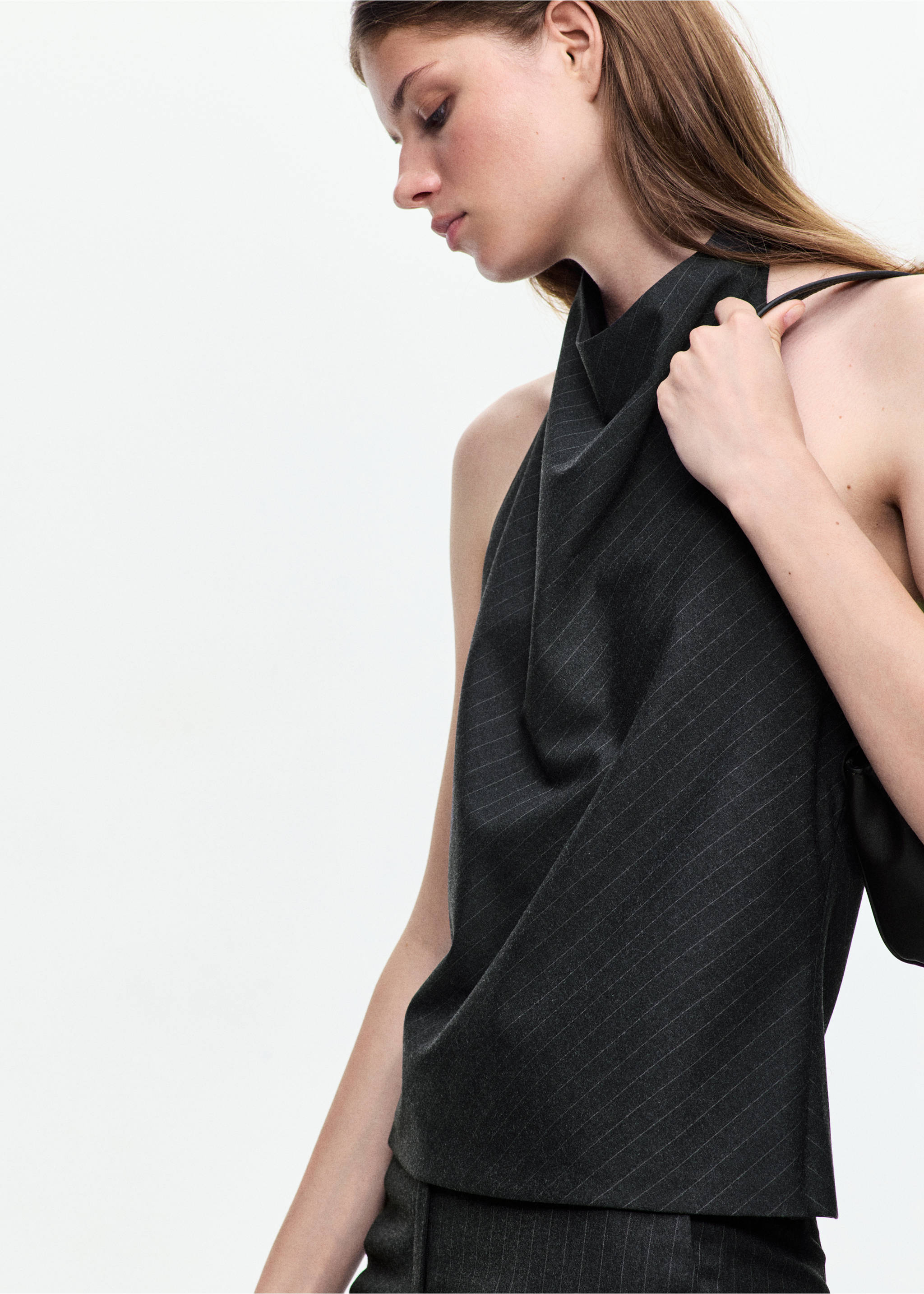 Pinstripe halter top - Medium plane, Grey. Ref: 37095988-00.
