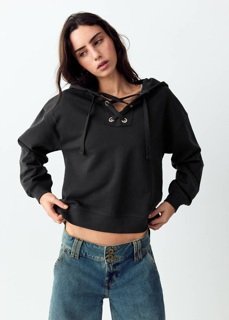 Hoodie with tie detail — Charcoal