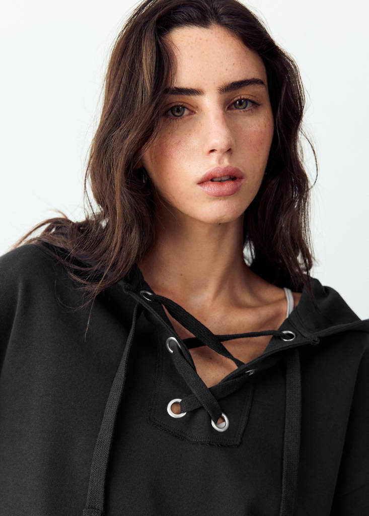 Hoodie with tie detail — Charcoal