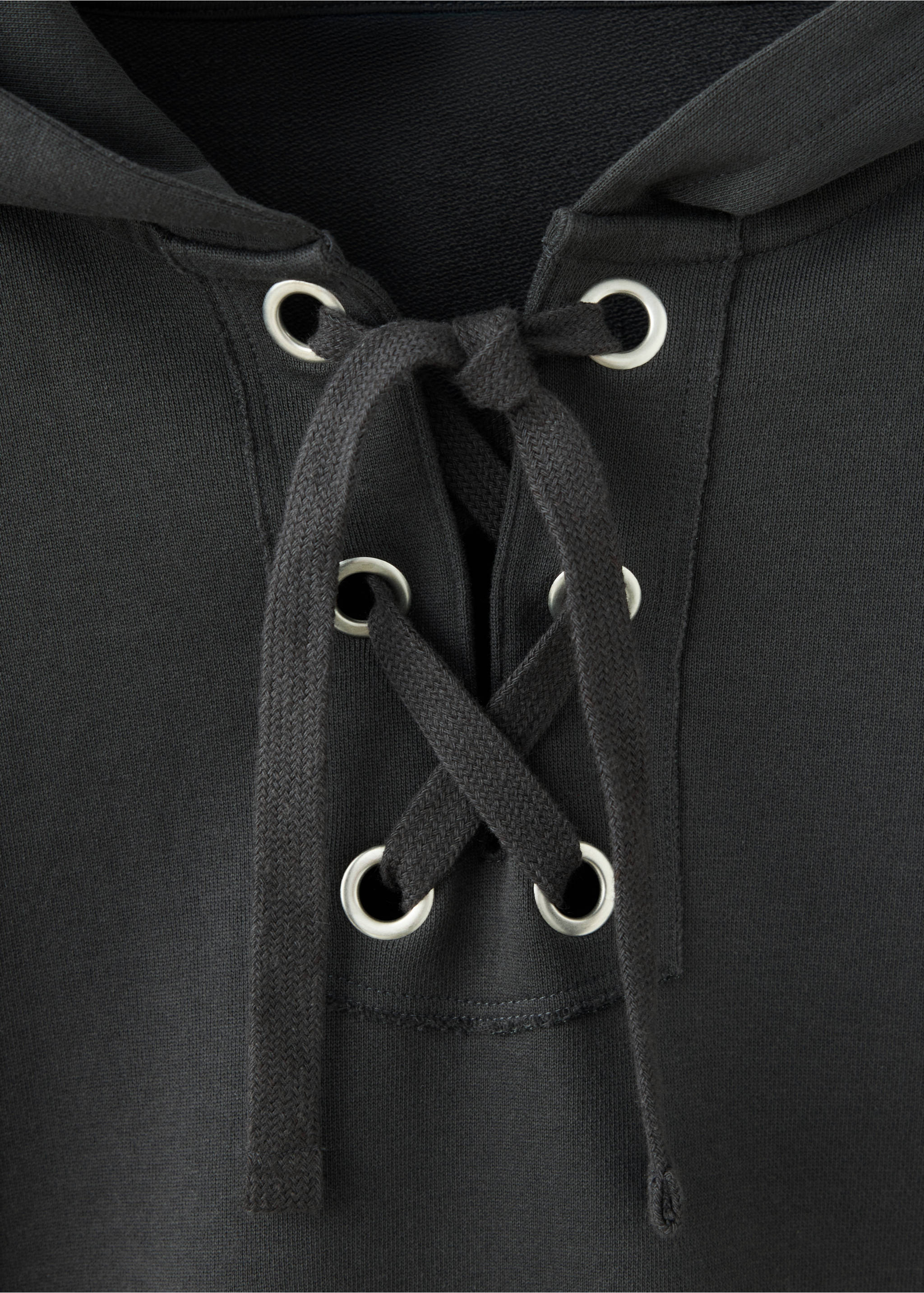 Hoodie with tie detail - Details of the article 8, Charcoal. Ref: 37095989-00.