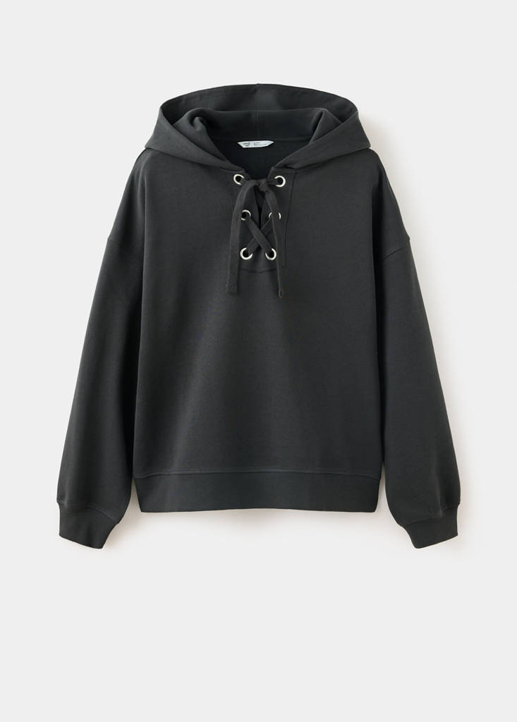 Hoodie with tie detail — Charcoal