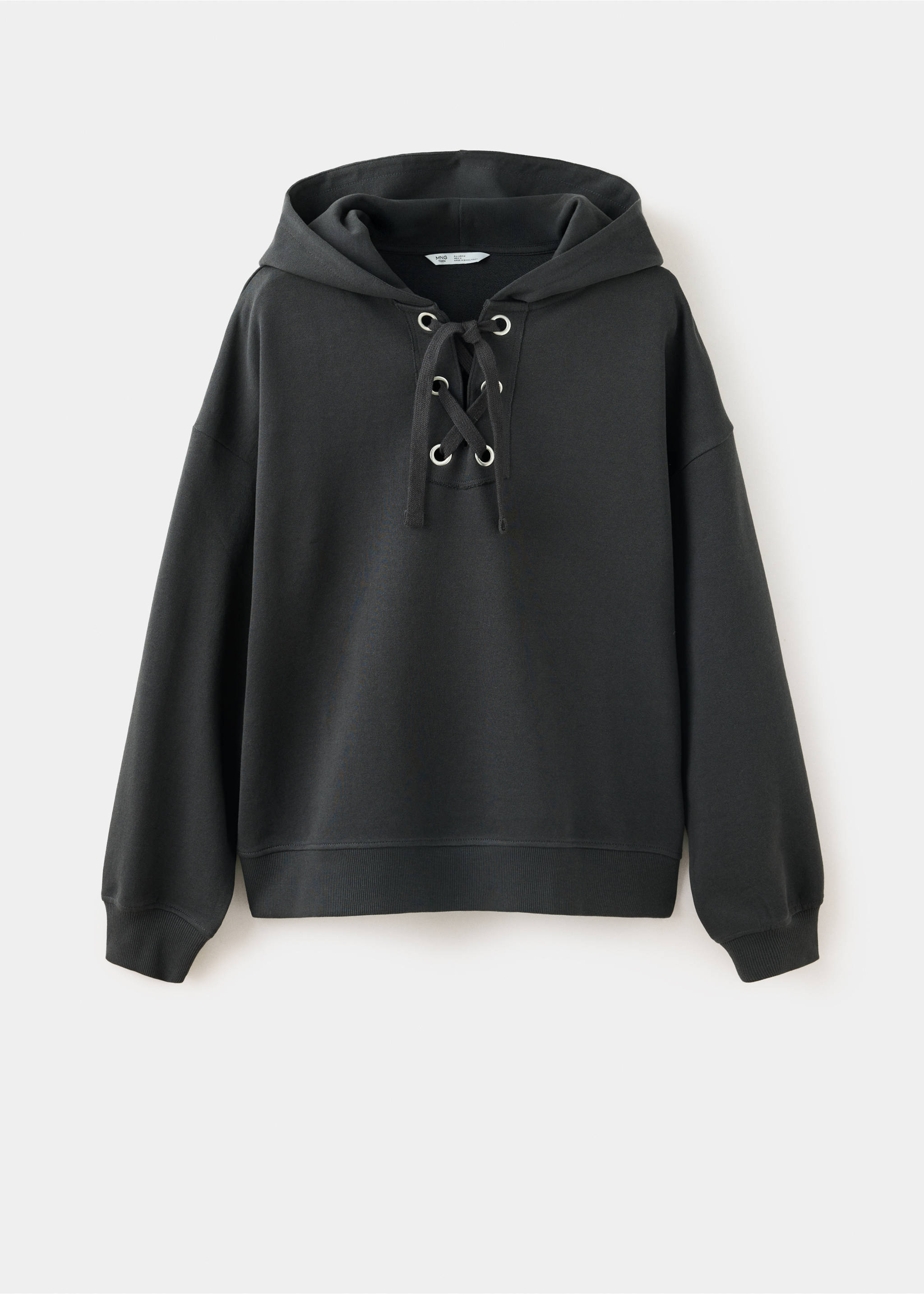 Hoodie with tie detail - Article without model, Charcoal. Ref: 37095989-00.