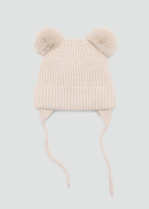 Pom pom cable-knit beanie — Sand