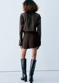 Pleated skirt with buckle details — Brown 3