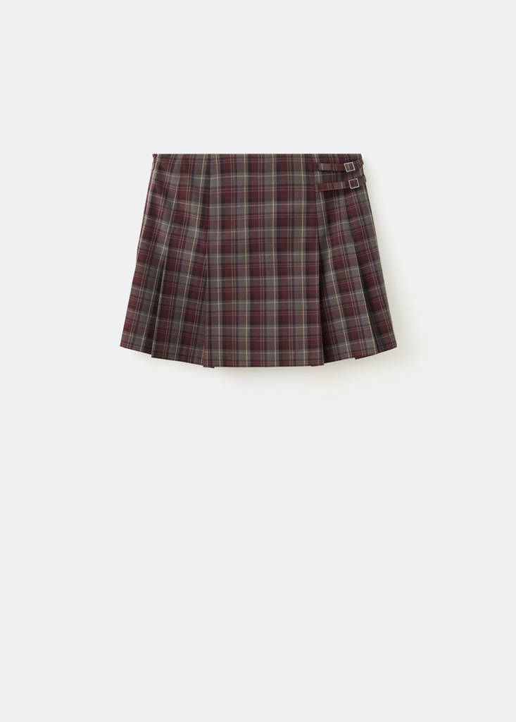 Pleated skirt with buckle details — Red