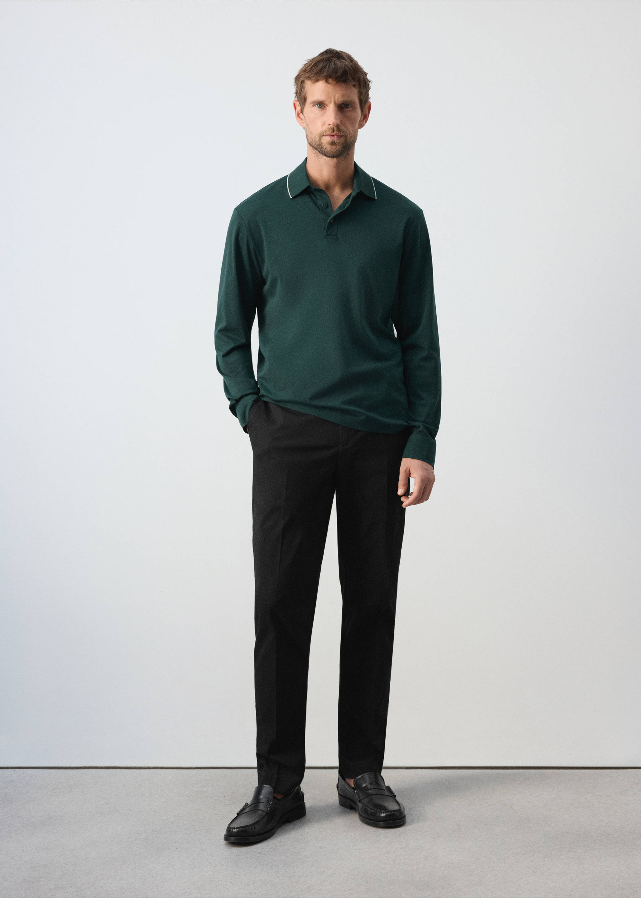 100% cotton polo shirt with contrasting detail - General plane, Dark Green. Ref: 37095997-00.