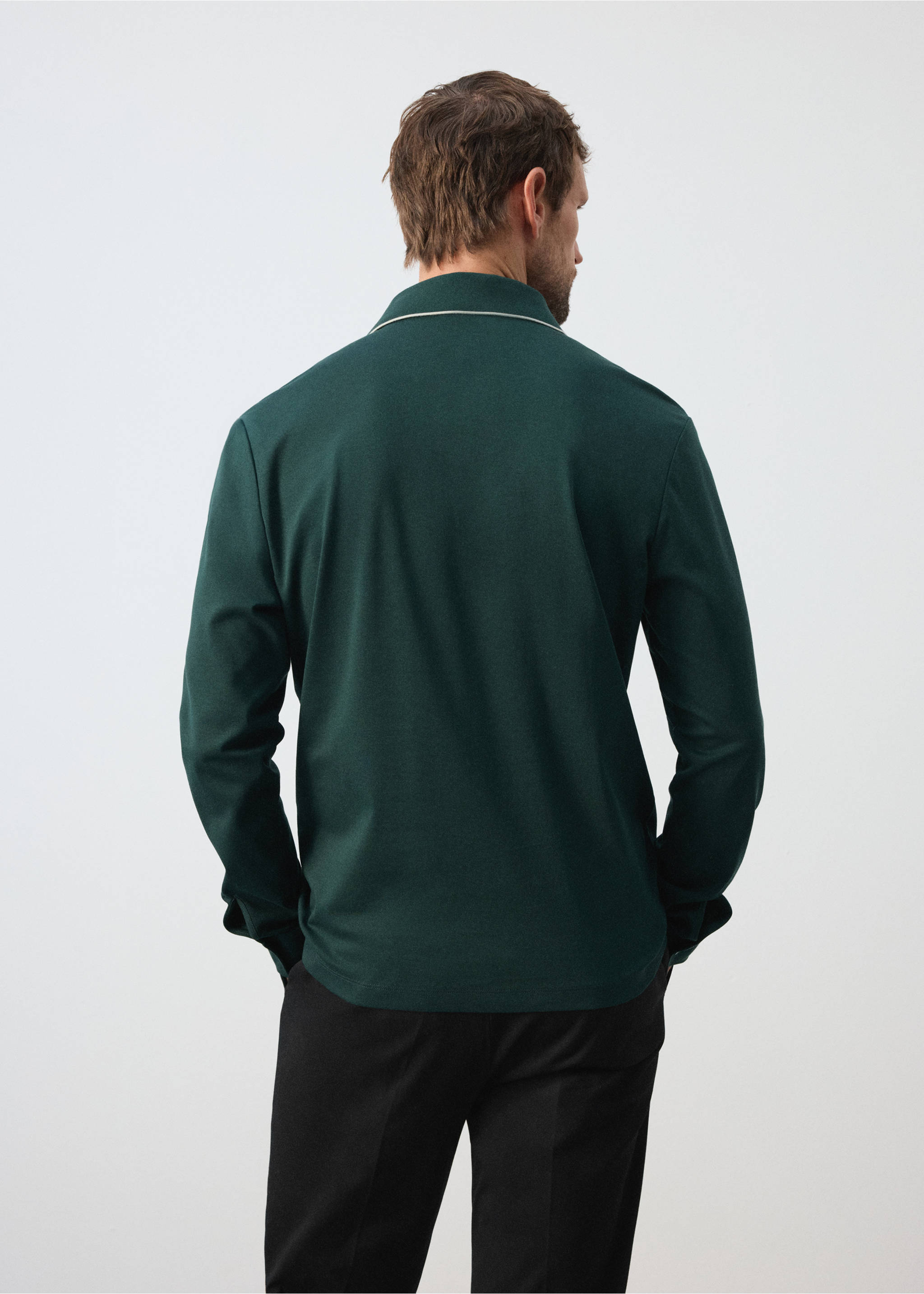 100% cotton polo shirt with contrasting detail - Reverse of the article, Dark Green. Ref: 37095997-00.