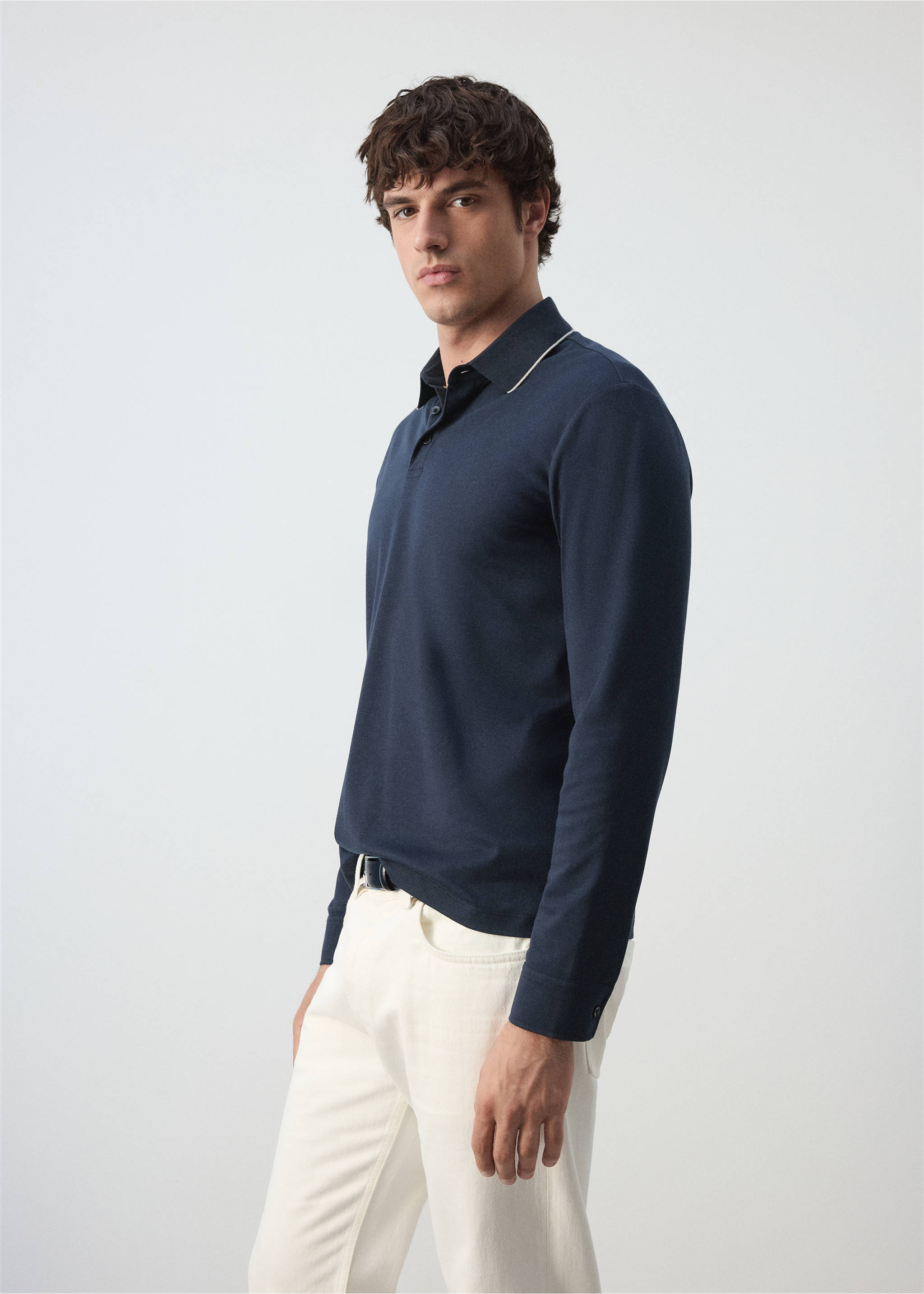 100% cotton polo shirt with contrasting detail - Details of the article 2, Navy. Ref: 37095997-00.
