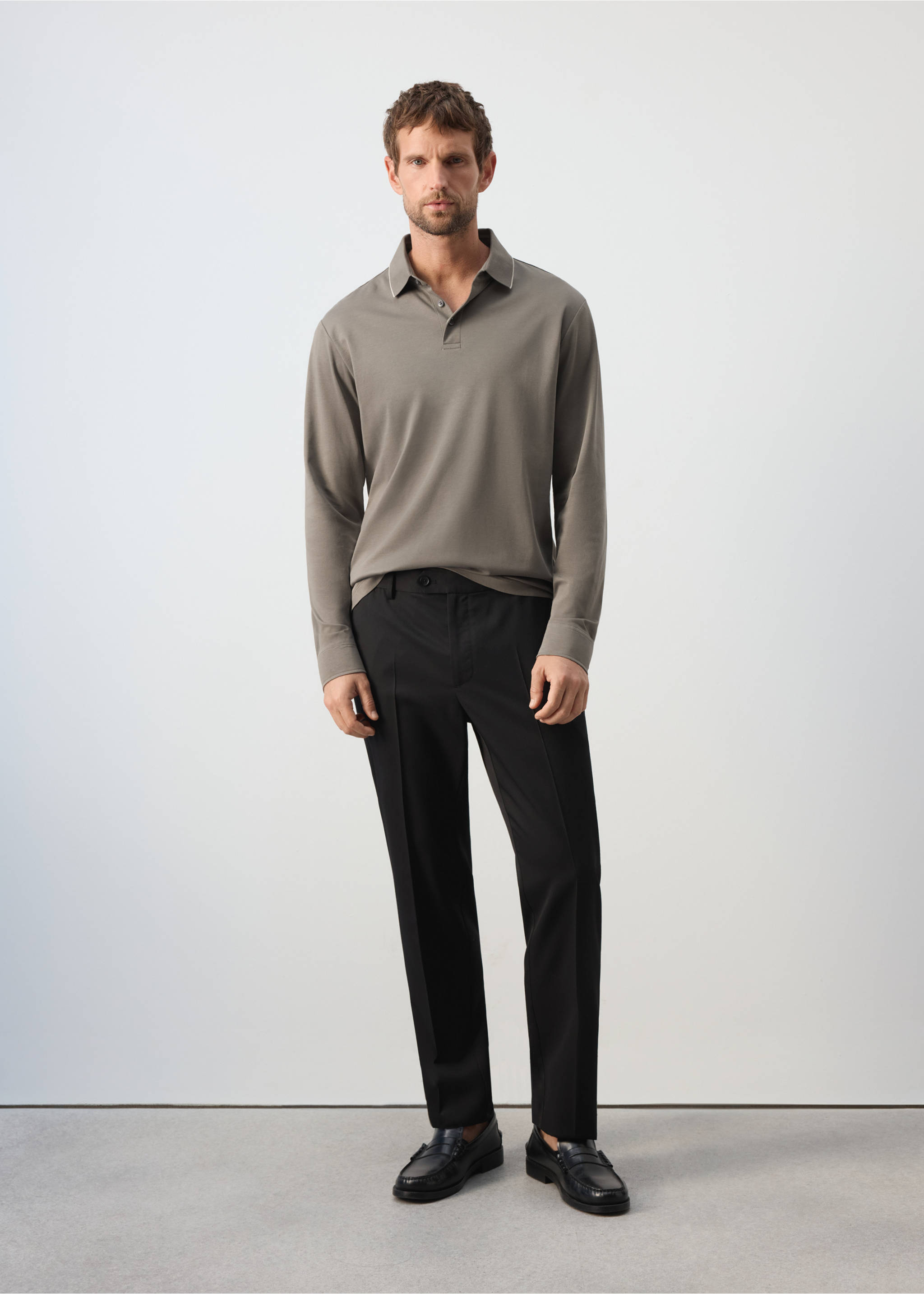 100% cotton polo shirt with contrasting detail - General plane, Mink Grey. Ref: 37095997-00.