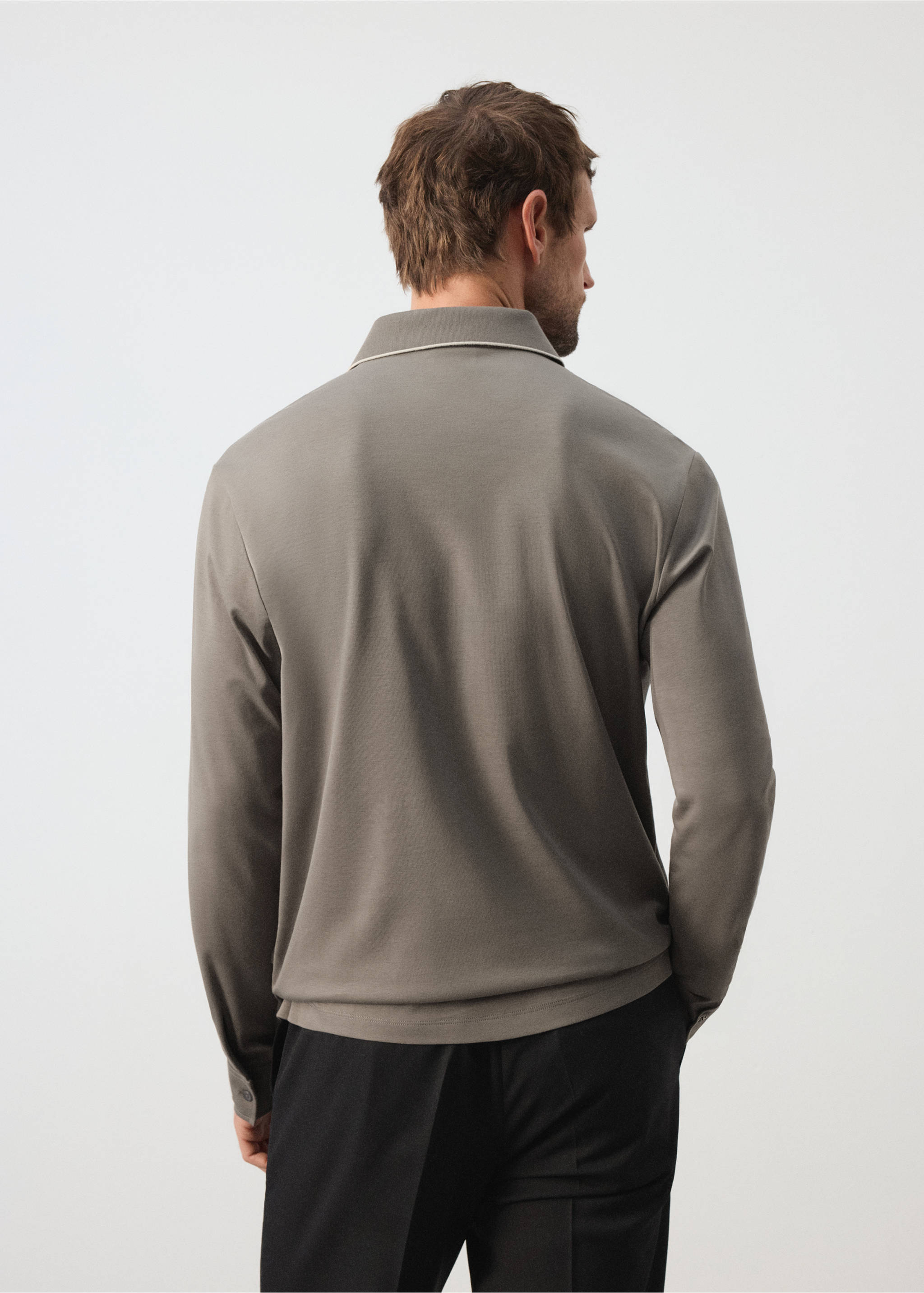 100% cotton polo shirt with contrasting detail - Reverse of the article, Mink Grey. Ref: 37095997-00.