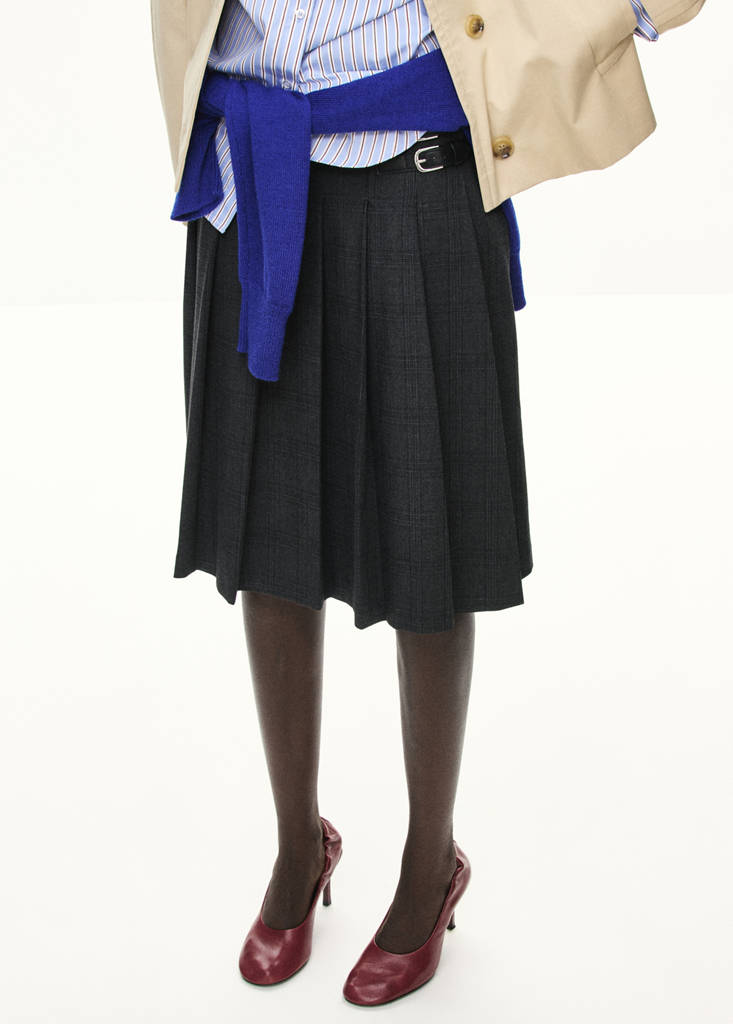 Pleated check skirt — Grey
