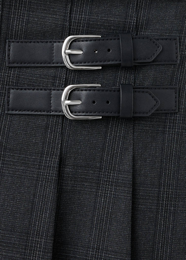 Pleated check skirt — Grey