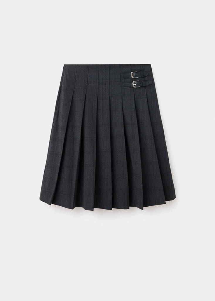 Pleated check skirt — Grey