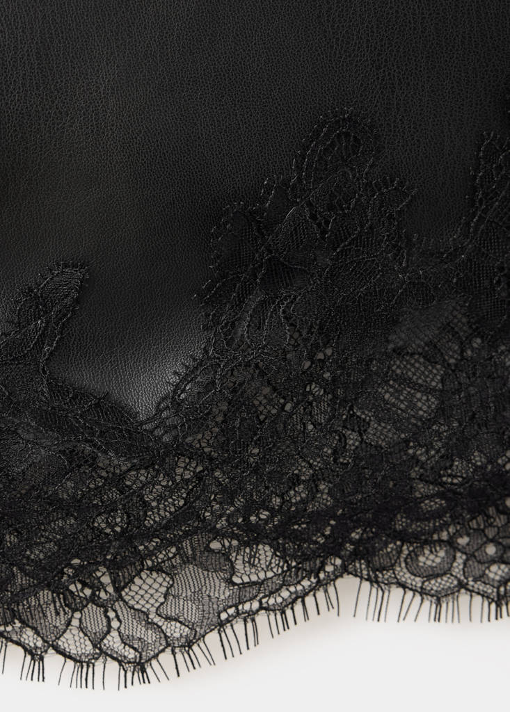 Faux leather skirt with lace trim — Black