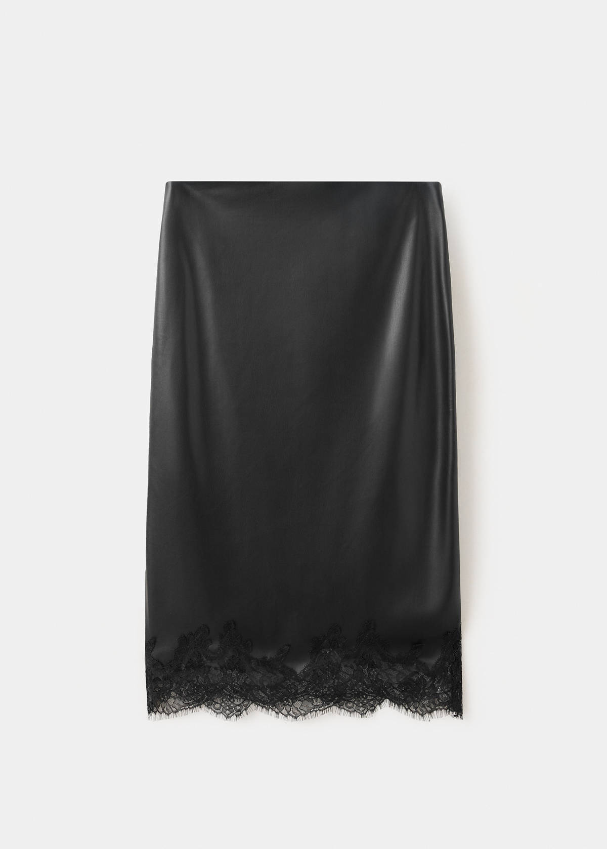 Faux leather skirt with lace trim — Black