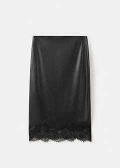 Faux leather skirt with lace trim — Black 8